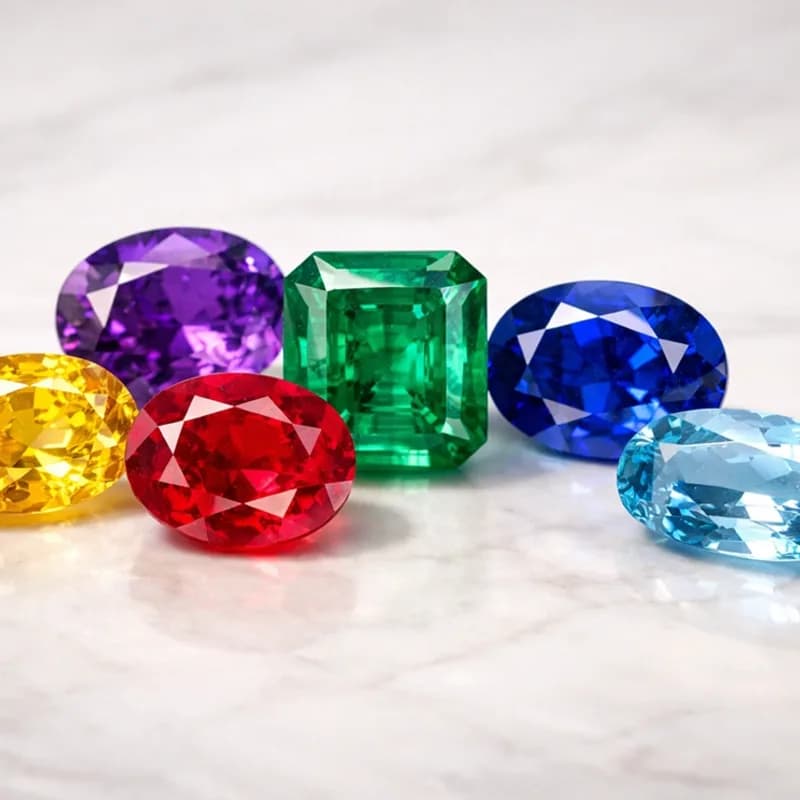 Certified natural gemstones in warm studio light